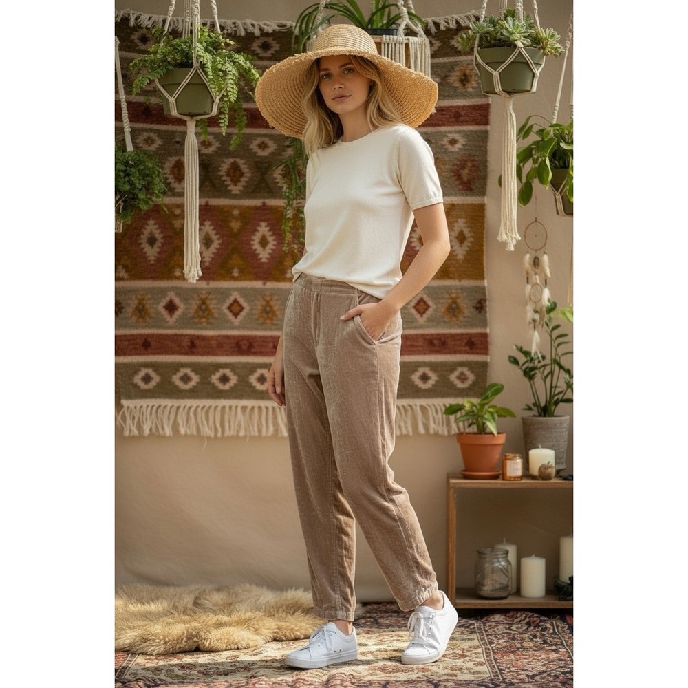 Free People Boho Hippie Velvet Retro Fairy Pants Tan Cottagecore 8 $228